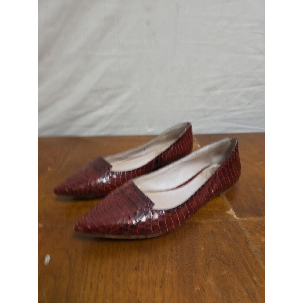 Vince Camuto Burgundy Red Leather Snake Skin Flats Size 6 See Photos F